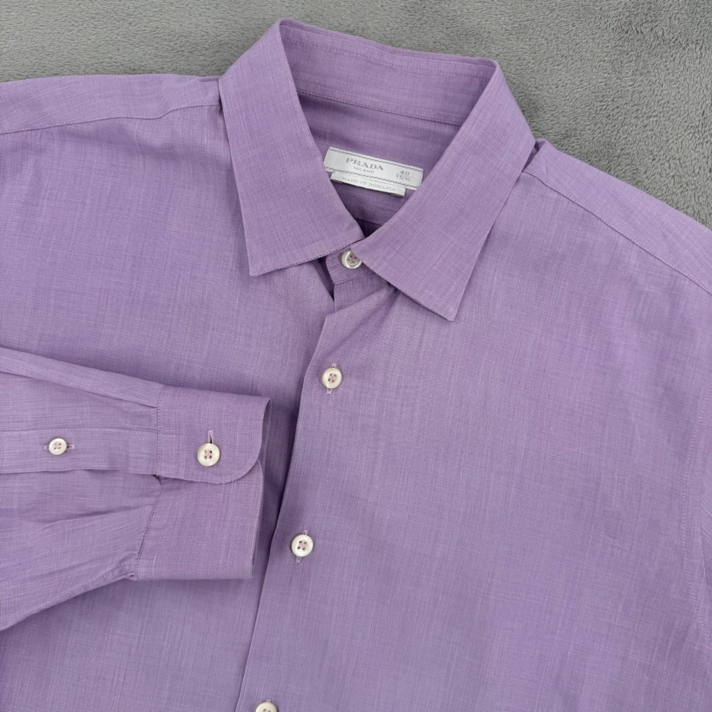 Prada Milano Button Down Shirt Mens Large 40 15.75 US Purple 100% Cotton Luxury
